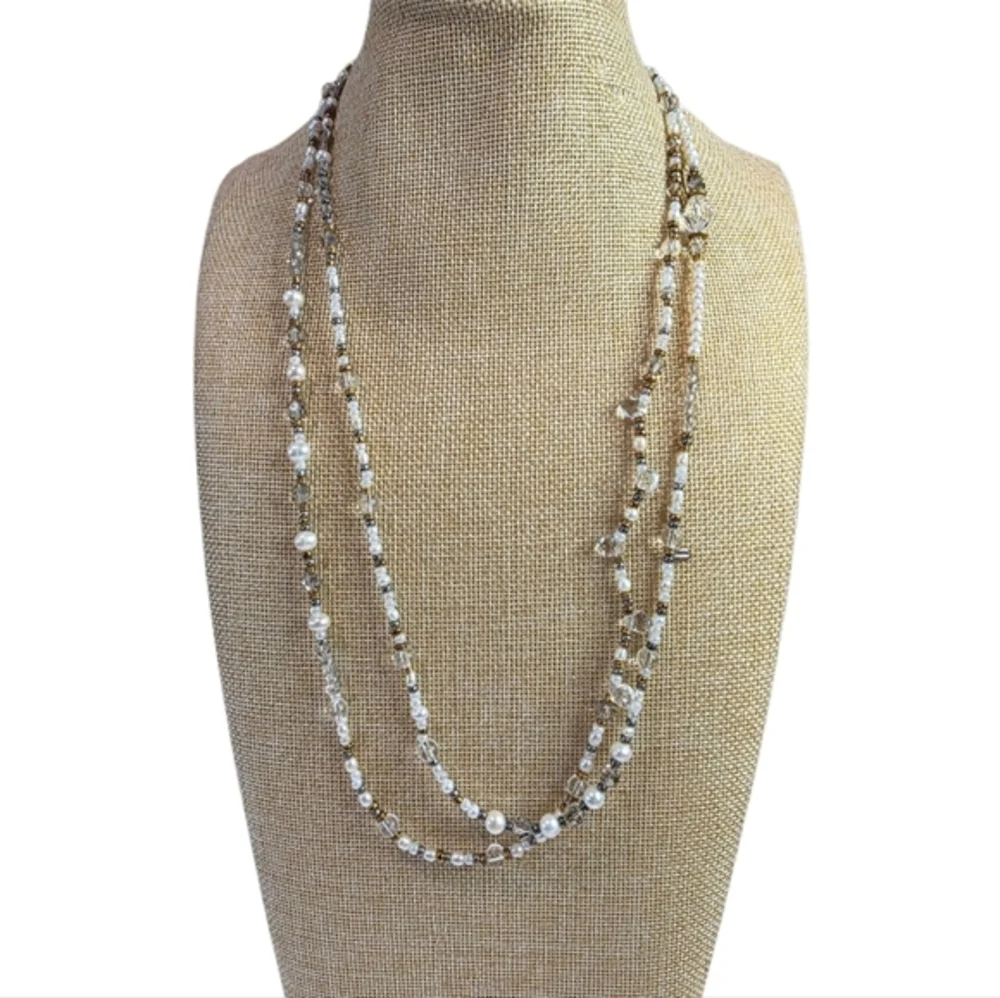 SILPADA‎ Stardust 54 Sterling Silver Brass Pearl Crystal Beaded Necklace - Picture 2 of 12